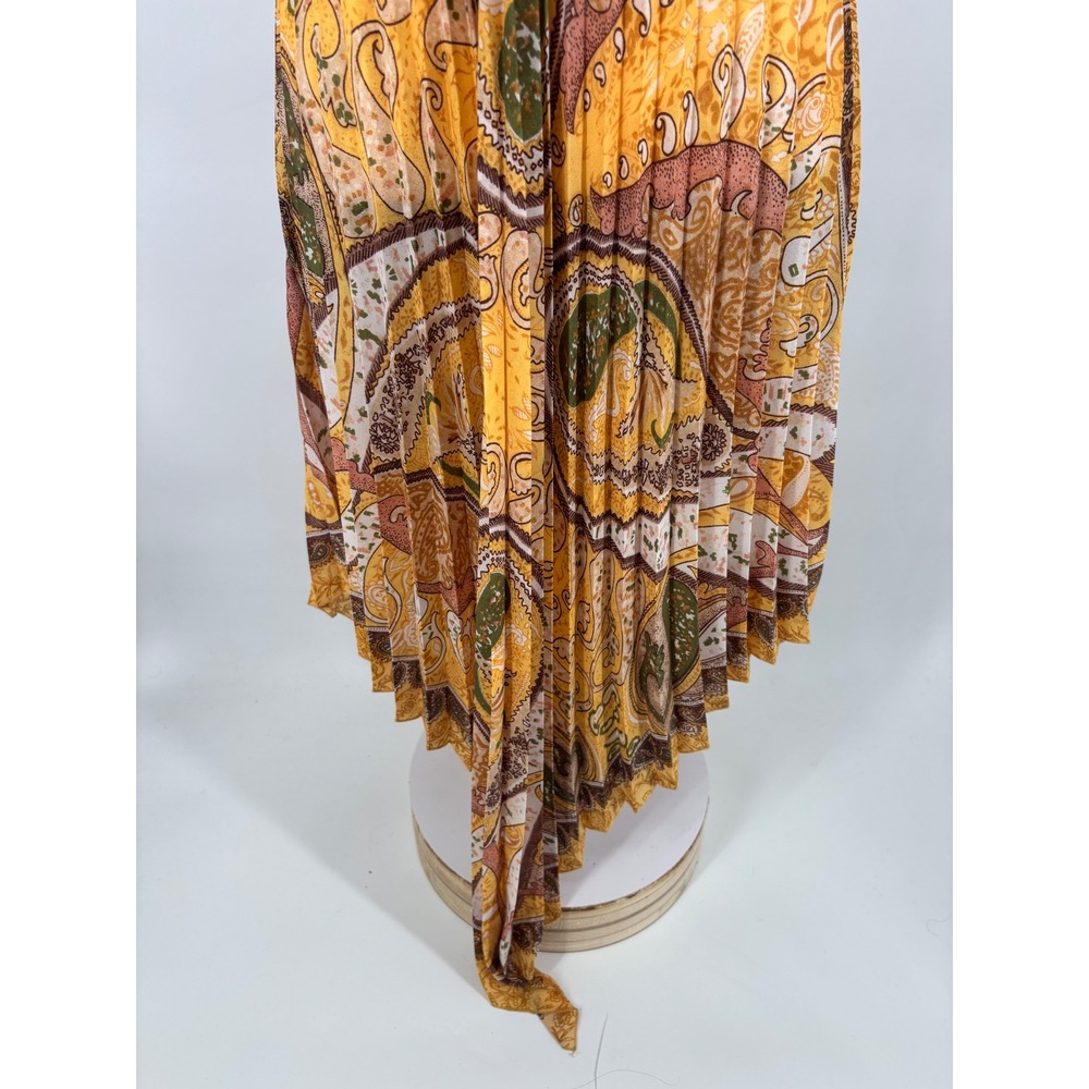 Adele Fado Pleated Handkerchief Dress Womens IT 44 Yellow Paisley Boho Midi - Picture 8 of 8